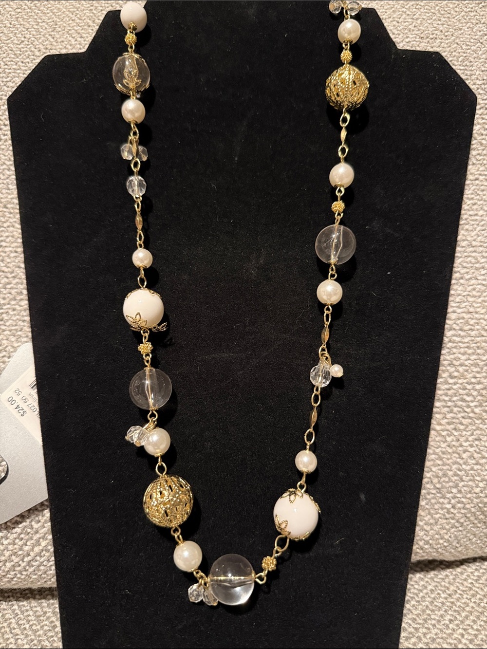 Apt. 9 Gold and White Beaded Necklace with Clear Accents